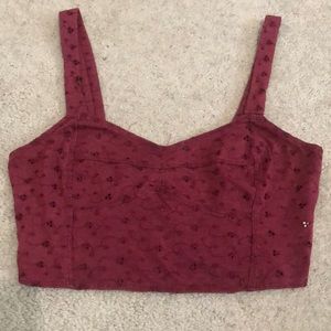 Roxy Maroon Embroidered Crop Tank Top